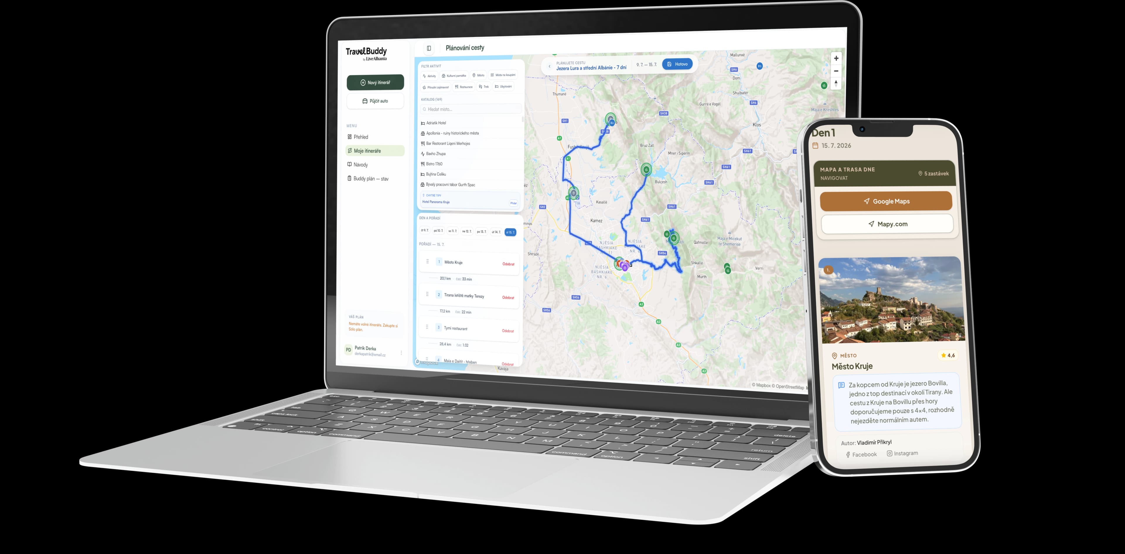 TravelBuddy plánovač itineráře na počítači a v mobilu